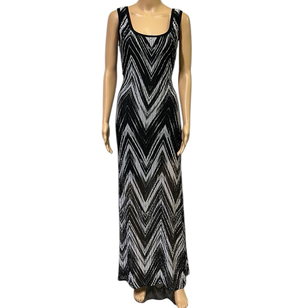 Connected Apparel Black White Geometric Sleeveless Stretch Maxi Dress Size 10